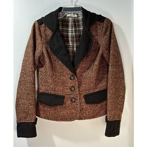 Hazel women’s brown wool blend blazer w/dark brown trim & pockets Small #28-0717